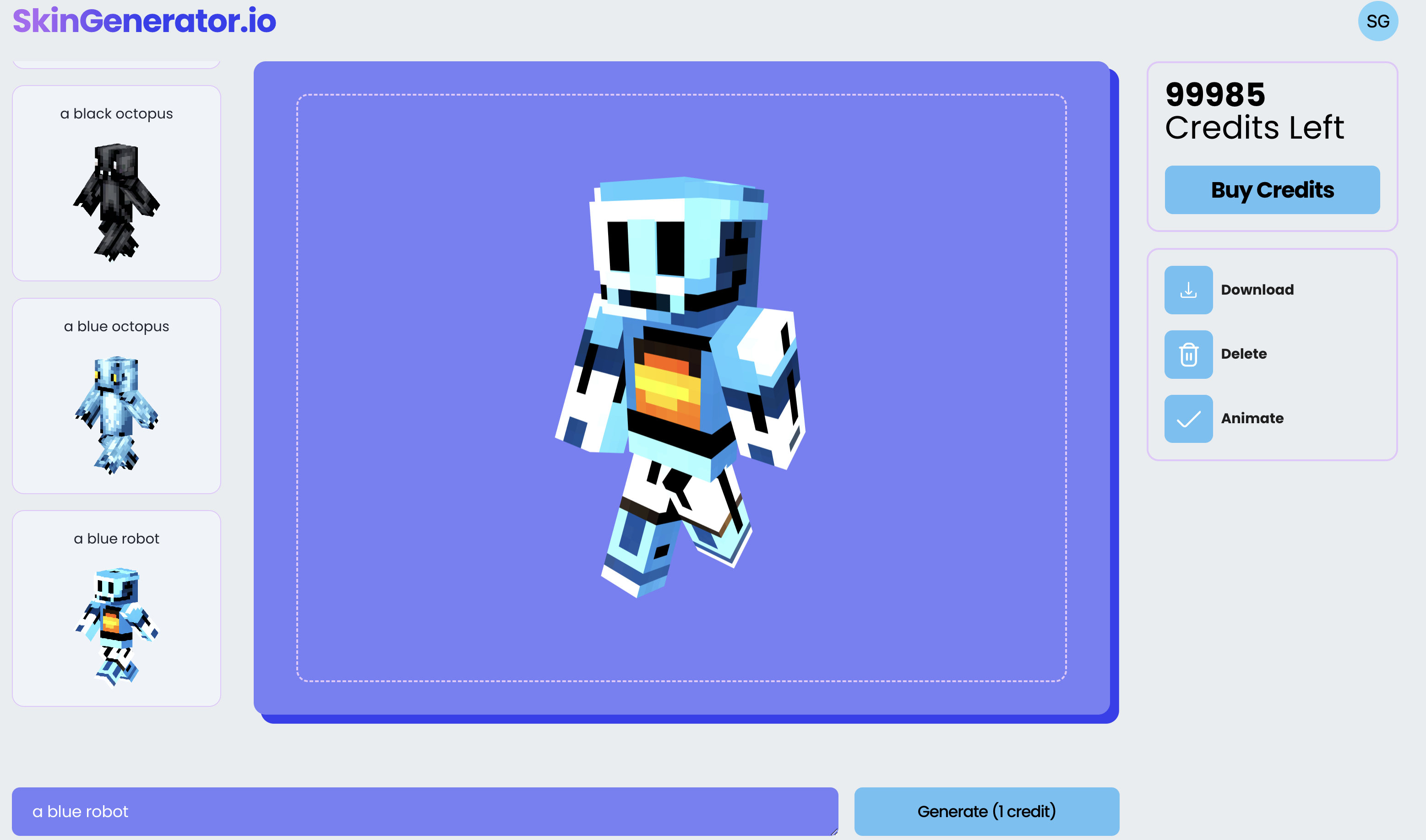 A screenshot of Minecraft Skin Generator main page.